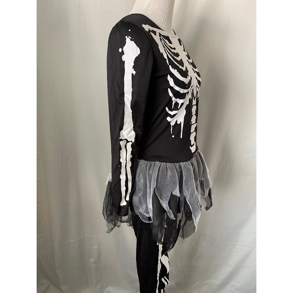 Girls Black/White Skeleton Tulle Bottom Top & Pant Halloween Costume - Picture 4 of 12